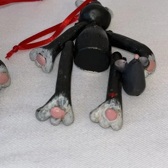 cat ornaments grey sitter dangle legs heart with mouse Set of 2 Approx 4 Inches - Picture 11 of 12